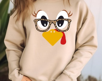 Cute Turkey Crewneck - Thanksgiving Sweatshirt - Fall Sweater - Leopard - Turkey Face - Turkey Shirt - Friendsgiving Shirt