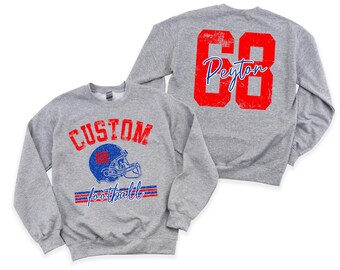Custom Football Crewneck, Personalized Mascot Sweatshirt, Team Colors, School Spirit Shirt, Name, Number, Gift