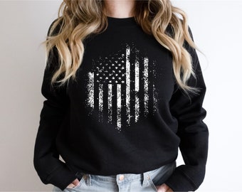 USA Flag Distressed Flag - USA Sweatshirt - Flag Hoodie - Flag Sweatshirt