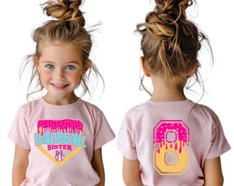 Softball Sister Drip T-Shirt | Baseball Sister T-Shirt |Custom Number Back | Little Sister Biggest Fan | Softball Shirt | Game Day Shirt