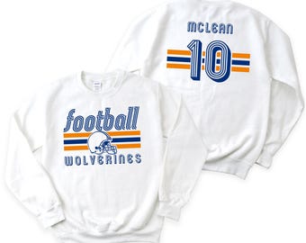 Custom Football Crewneck, Personalized Mascot Sweatshirt, Team Colors, School Spirit Shirt, Name, Number, Gift