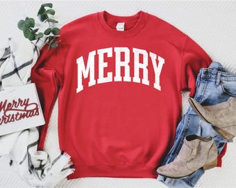 Merry Crewneck, Christmas Shirt, Festive Holiday Sweater, Cute Christmas Gift, Retro Christmas, Youth