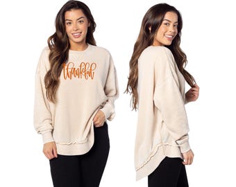 Thankful Embroidered Fall Sweatshirt - Thanksgiving - Fall Clothing - Pullover