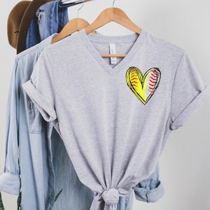Baseball and Softball Mom - Baseball Mom - Softball Mom - Half Softball Half Baseball Heart T-Shirt for Moms