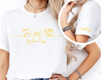 Game Day Baseball Crewneck with Name Sleeve, Softball Sweatshirt, Personalized Sports Mom Shirt