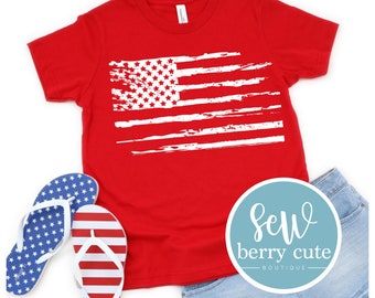 Patriotic Tee - YOUTH Distressed American Flag T-Shirt - Patriotic Shirt - 4th of July - USA