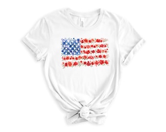 Floral Flag - Patriotic Shirt - 4th of July