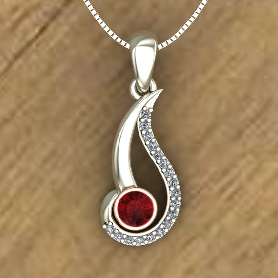 Ruby Pendant Rose Gold Bezel Abstract Diamond Swirl 14k - Ruby And Diamond Swirl Pendant Ruby Pendant Rose Gold Bezel Abstract Diamond Swirl 14k - Ruby And Diamond Swirl Pendant