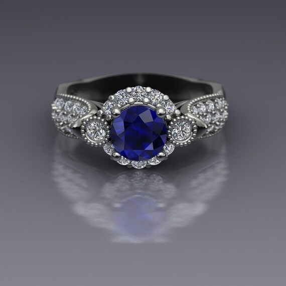 Sapphire and hot sale diamond pave ring