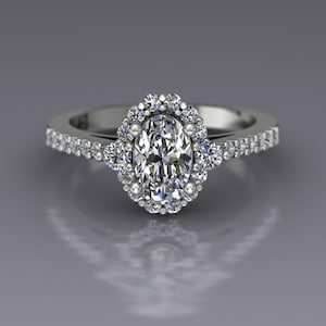 Oval Lab Diamond Halo Engagement Ring in 14k White Gold - An Original Design by Charles Babb