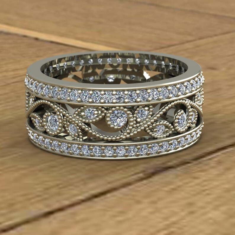 Floral Diamond Wedding Band Diamond Eternity Band Leaf and