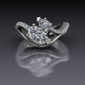 Lab Diamond Pear Cut Two Stone Toi et Moi Bypass Asymmetrical Engagement Ring in 14k White Gold - An Original Design by Charles Babb