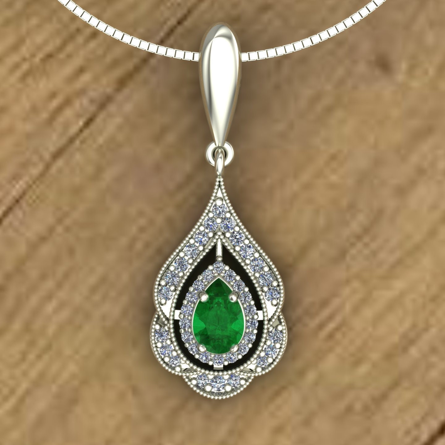 Vert naturel pendentif émeraude diamant mariage collier argent sans chaîne U 