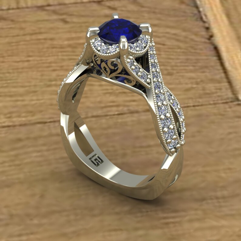 Blue Sapphire Engagement Ring Three Quarter Carat Etsy