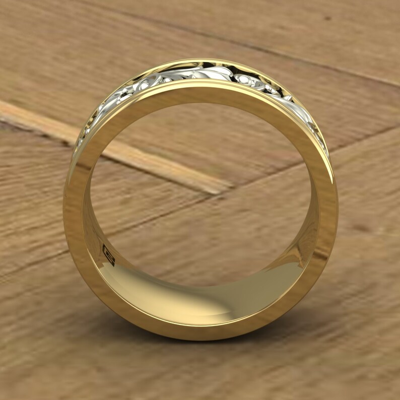 Wedding Band Two Tone Scroll Detail No Stones Ladies Or Etsy