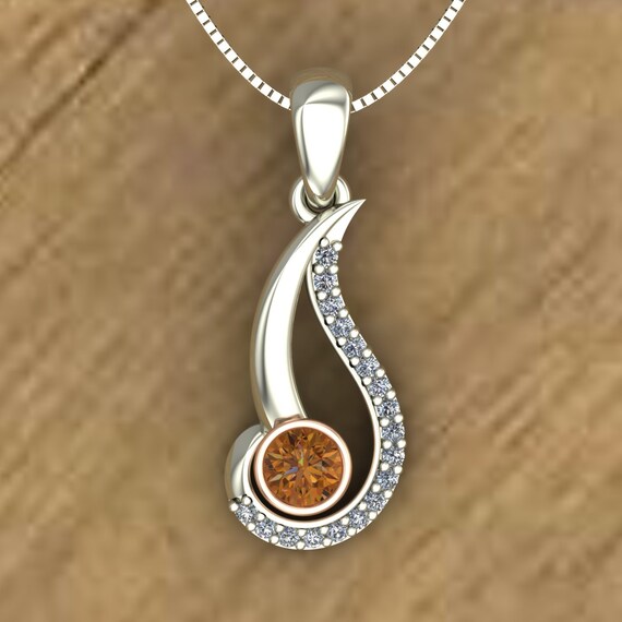 Cognac Diamond Pendant Rose Gold Bezel Swirl 14k - Charles Rose Diamond Pendant Cognac Diamond Pendant Rose Gold Bezel Swirl 14k - Charles Rose Diamond Pendant