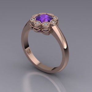 Amethyst and Diamond Flower Ring with Backset Bezel in 14k White Gold An Original Design by Charles Babb image 6