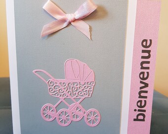 Handmade personnalisé nouveau bébé fille naissance Félicitations Carte Pink Pram Handmade personnalisé nouveau bébé fille naissance Félicitations Carte Pink Pram