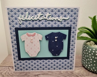 Birth card, congratulations card, handmade card, pregnancy card, twins card