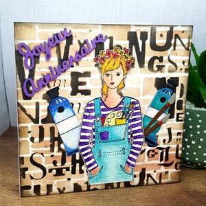 Carte anniversaire,carte peintre,carte fais main