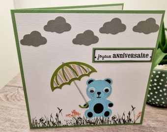 Carte anniversaire, Carte enfant, Carte ourson, Carte fais main