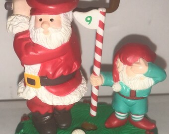 Vintage Santa's Best Golfing Santa With Elf Caddie Ornament 1992 Near Mint Condition