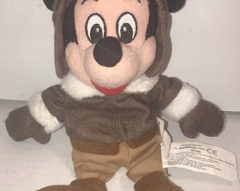 Vintage Disney Store Pilot Mickey Mouse Plush Beanie Figure 2000 EC