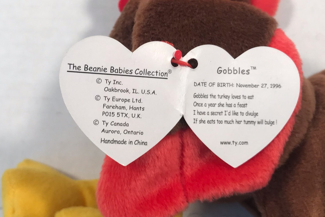 Vintage Retired TY Beanie Babies Gobbles The Turkey Tag Errors Etsy