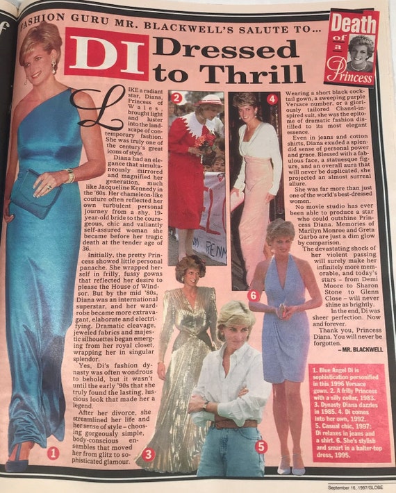 Vintage Globe Magazine Princess Diana Double Farewell Edition Mint