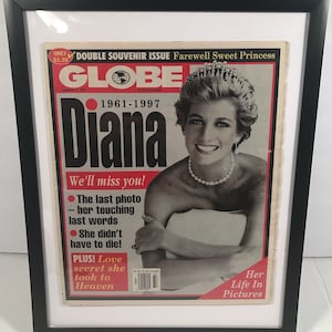 Vintage Globe Magazine Princess Diana Double Farewell Edition Mint 1997 Framed image 1