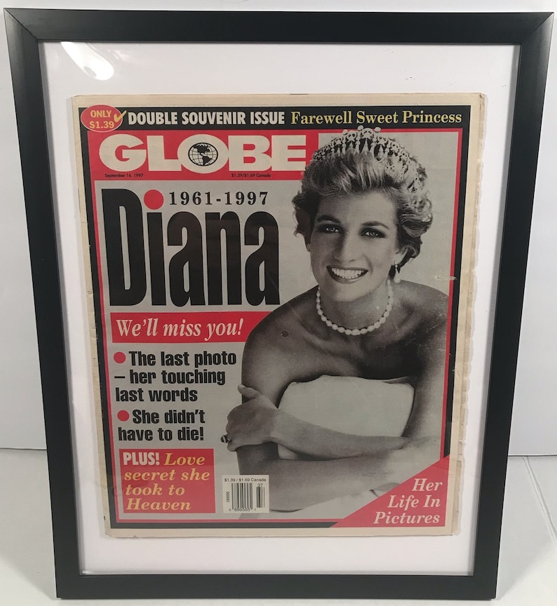 Vintage Globe Magazine Princess Diana Double Farewell Edition Mint 1997 Framed image 1