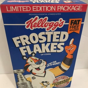 Vintage Kelloggs Frosted Flakes Cereal Box Pittsburgh Penguins Stanley Cup Champions 1992 Excellent Condition