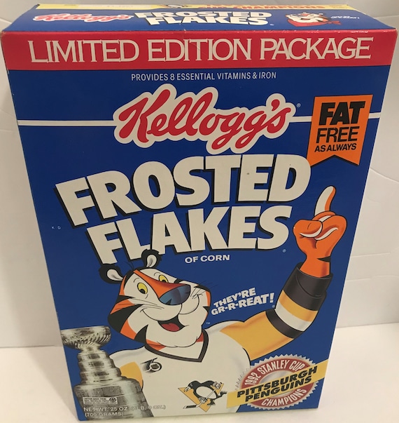 Vintage Kelloggs Frosted Flakes Cereal Box Pittsburgh Penguins
