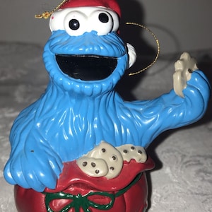 Vintage Large Sesame Street Cookie Monster Santa Ornament 1990&#39;s Mint