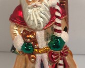 Vintage Christopher Radko Large Santa Claus Glass Ornament With Candy Cane 1999 Near Mint Condition With Tag