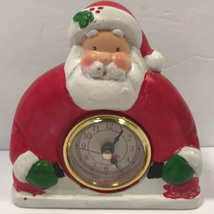 Vinisong Christmas Ho Ho Ho Santa Claus PVC Clock for Wall Black and White  Stripes Santa Decorative Wall Clock Battery Operated Silent Square Wall