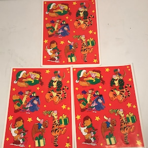 Vintage Hallmark Cards Disney Winnie The Pooh 3 Sheets Christmas Holiday Vinyl Stickers New 1990&#39;s