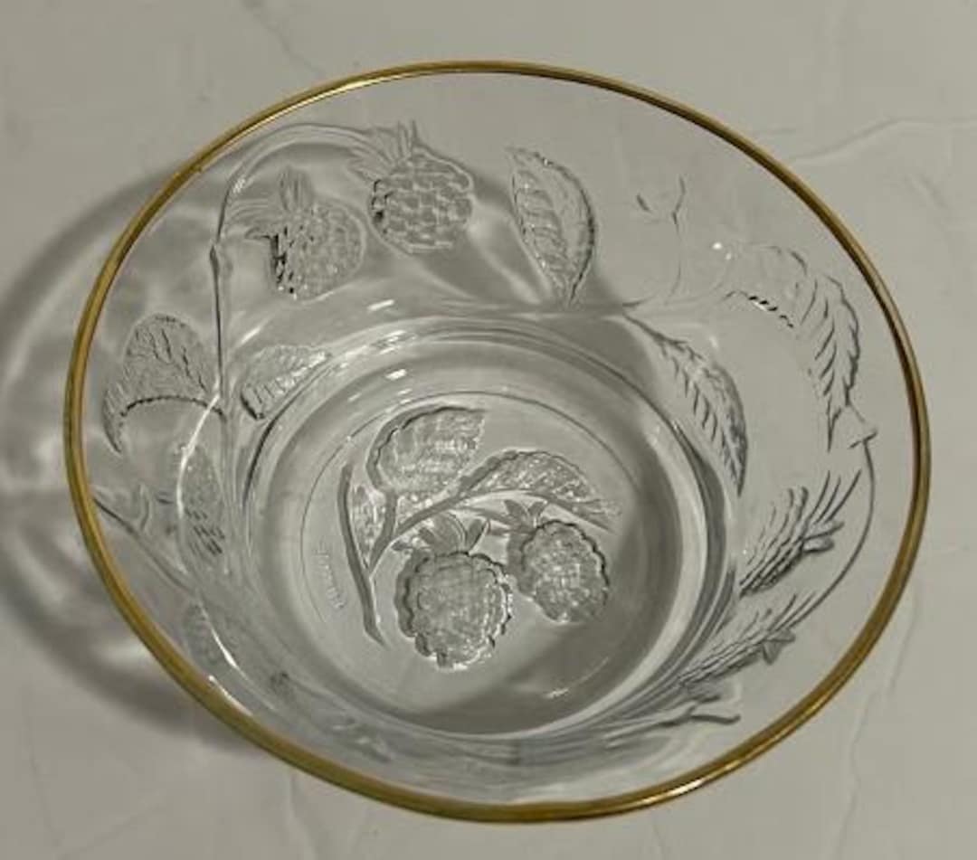 Vintage Ruffled Dish Raspberry Vintage Embossed Raspberries Leaf Glass Gold Rim Bowl Jams Jellies Dip ...