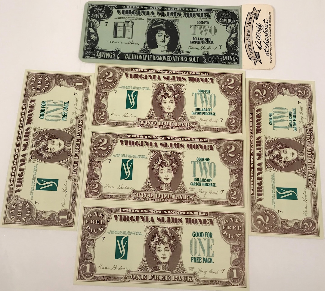 Vintage Virginia Slims Money Look One and Two Dollar or Pack Expired