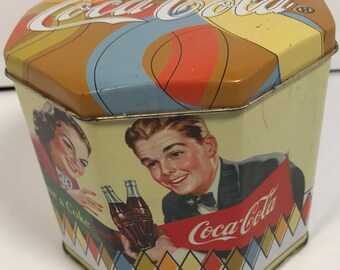 Vintage Coca Cola Decorative Retro Tin With Removable Lid The Tin Box Company 1998 Excellent Condition