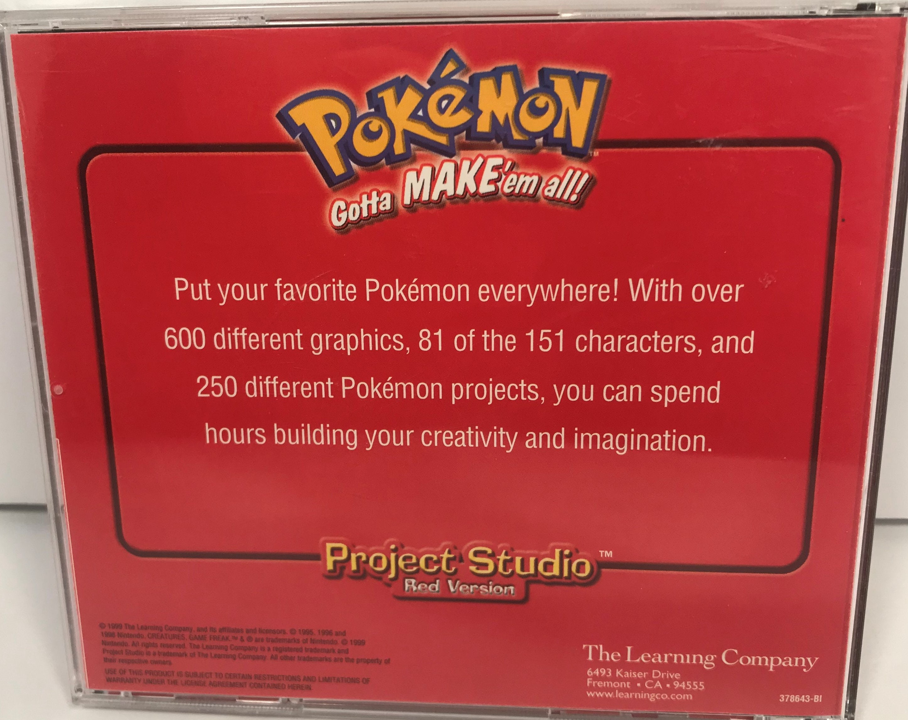 Pokemon Project Studio Red Blue Version Vintage 1999 PC CD ROM Interactive  Games