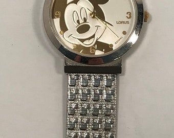 Vintage Lorus Mickey Mouse Stainless Steel Watch Japan 1990's Near Mint