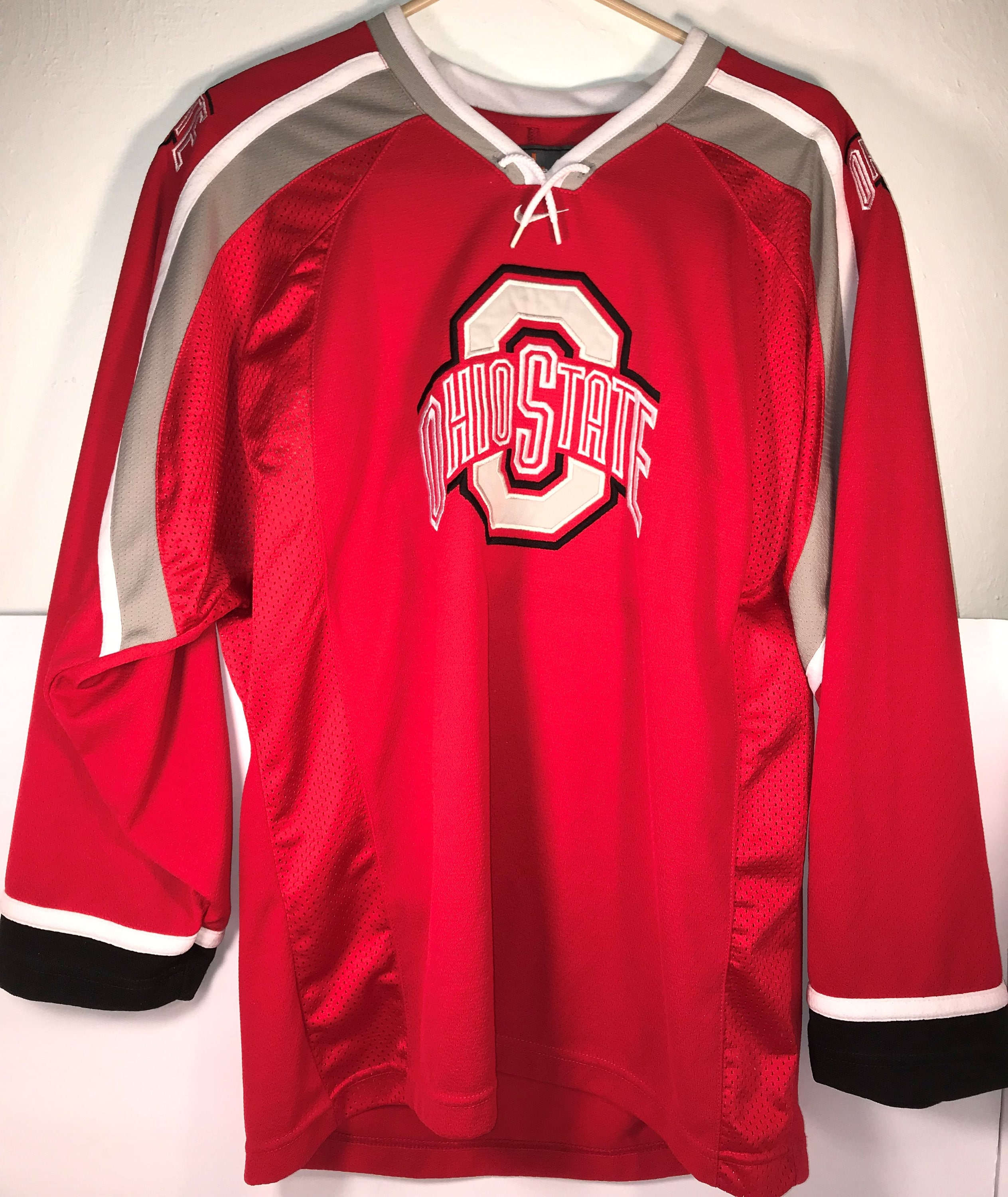 Vintage Nike Team NCAA Ohio State Buckeyes Red Black Hockey Jersey Mens XL  Sewn