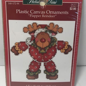 Vintage Holiday Time Flapper Reindeer Plastic Canvas Ornament Kit NIP