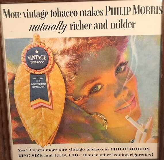 morris tobacco discount Vintage Philip Morris Tobacco 1950's Advertising Custom Framed EC 1990's