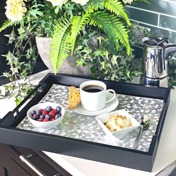 Decorative Tray Black With Handles Silver Placemat Coffee Decorative Tray Black With Handles, Silver Vanity Tray For Living Room