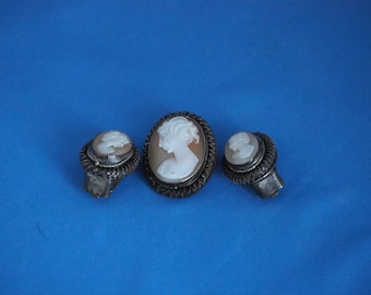 Vintage Cameo Earrings and Pendant Set
