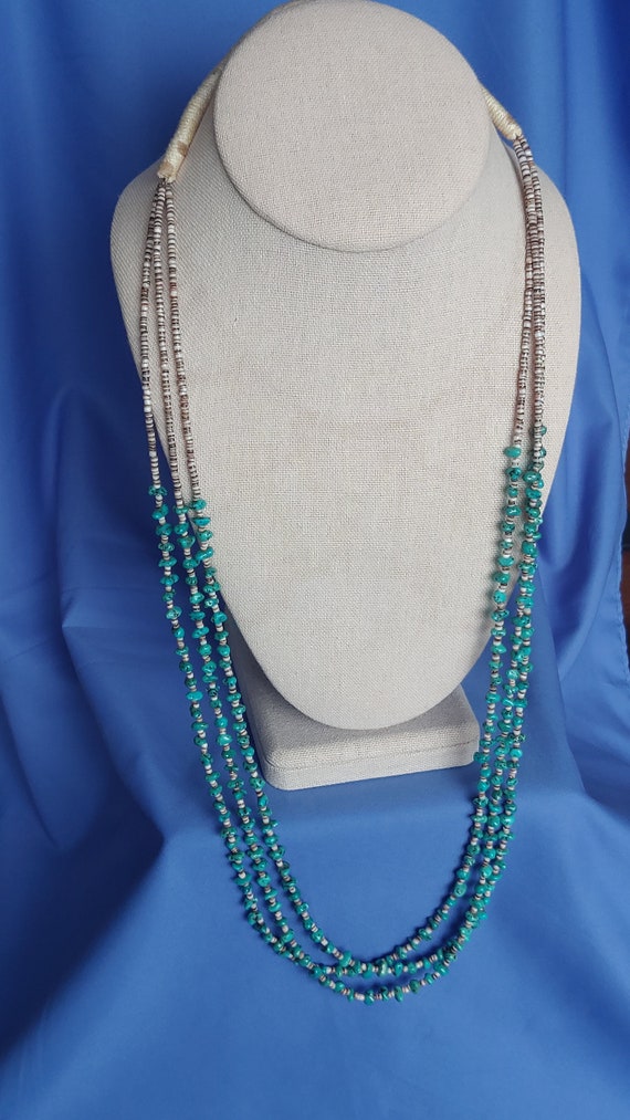 Vintage 3-Strand Heishi Necklace with Turquoise Be