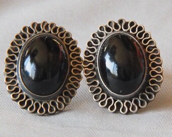 Vintage Silver and Onyx Earrings