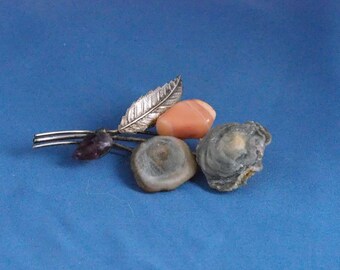 Vintage Quartz and Amethyst Brooch Pin